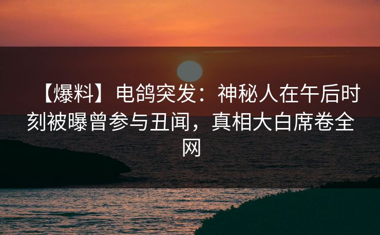 【爆料】电鸽突发:神秘人在午后时刻被曝曾参与丑闻,真相大白席卷全网