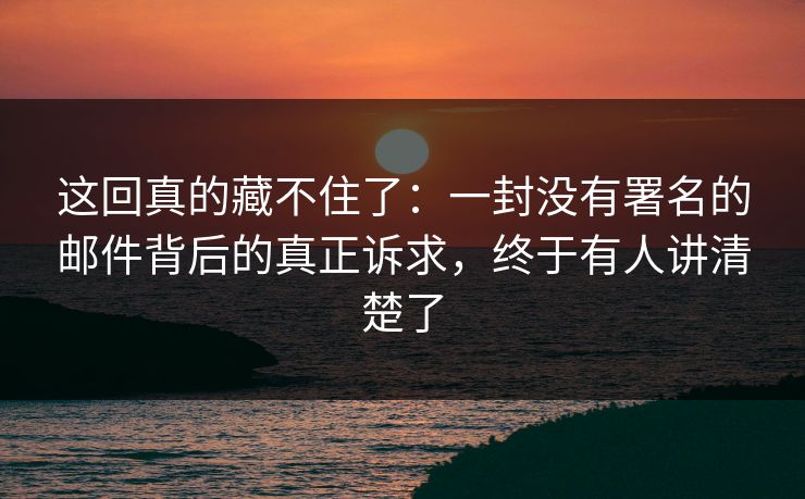 这回真的藏不住了：一封没有署名的邮件背后的真正诉求，终于有人讲清楚了